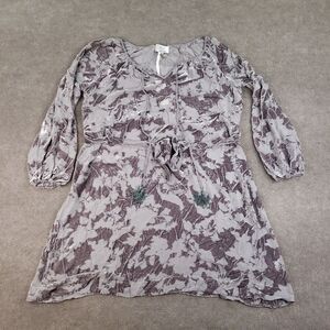 Johnny Was Jade Isla Peasant Mini Dress‎ Womens Medium Gray Velvet Long Sleeve